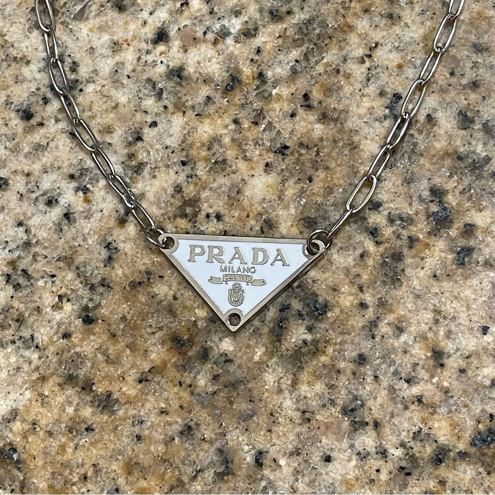 Repurposed/Upcycled Designer white Silver (PRADA) Charm Necklace from Au… - Picture 3 of 5